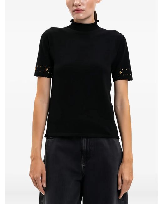 Twinset Black Mock-Neck Embellished T-Shirt