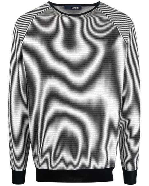 Lardini Gray Horizontal-Stripe Crew Neck Jumper for men