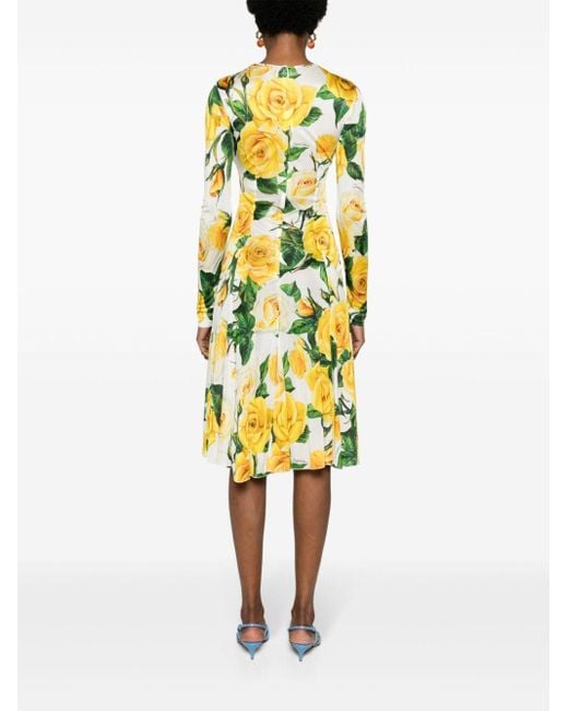 Robe mi-longue évasée à fleurs Dolce & Gabbana en coloris Yellow
