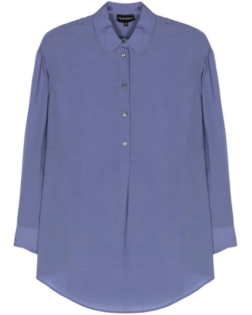 Emporio Armani Blue Partial-fastening Lyocell Shirt