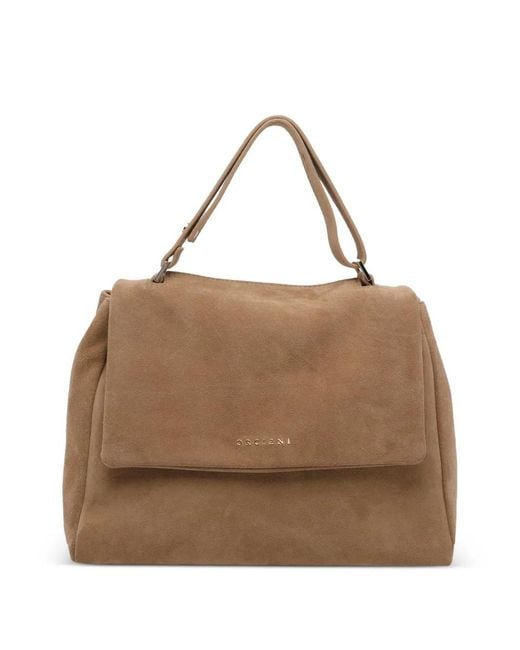 Orciani Brown Sac Cabas Sveva Peach Flowers À Fleurs