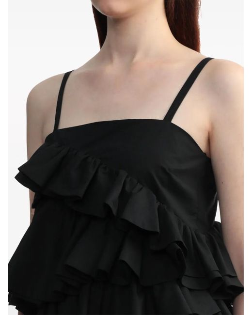 MSGM Black Asymmetric Ruffle Top