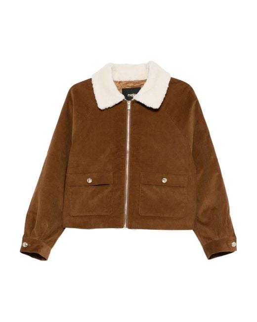 Maje Brown Shearling-Collar Jacket