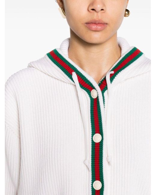 Gucci White Web-stripe Hooded Cardigan