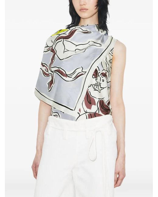Tory Burch Gray Printed Silk Cape Top
