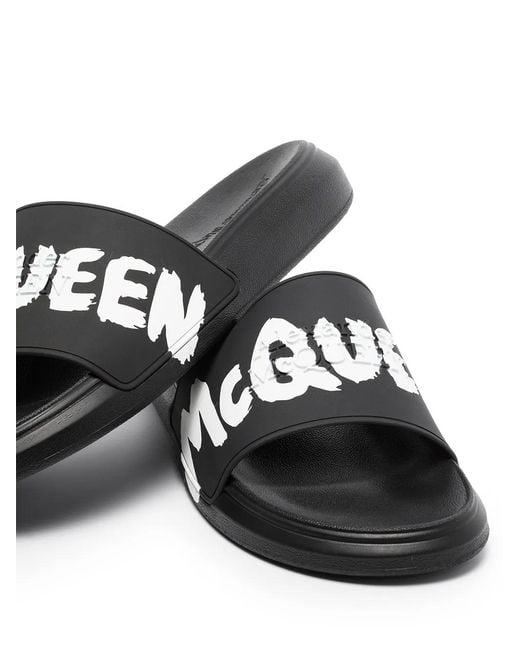 McQueen Black Logo Sliders for men