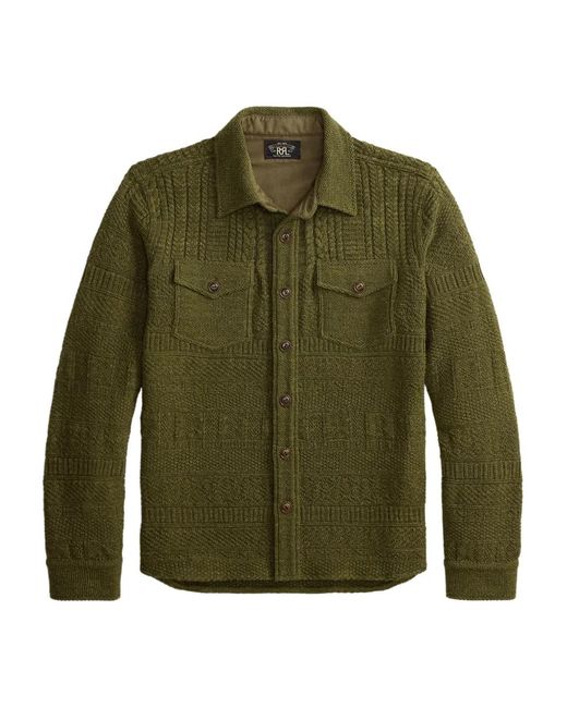 RRL Green Buttoned Cable-Knit Sweater for men