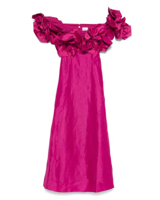 long sleeve floral maxi dresses Women's Rose Floral Print Tiered Long Sleeve Maxi Dress XS / Pink