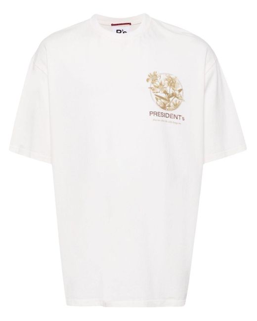 President's White Floral-print Cotton T-shirt for men