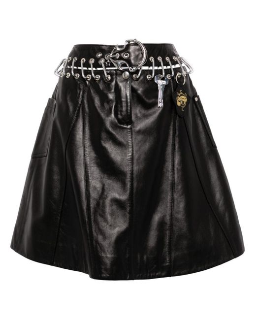 Chopova Lowena Black Carabiner-embellished Leather Miniskirt