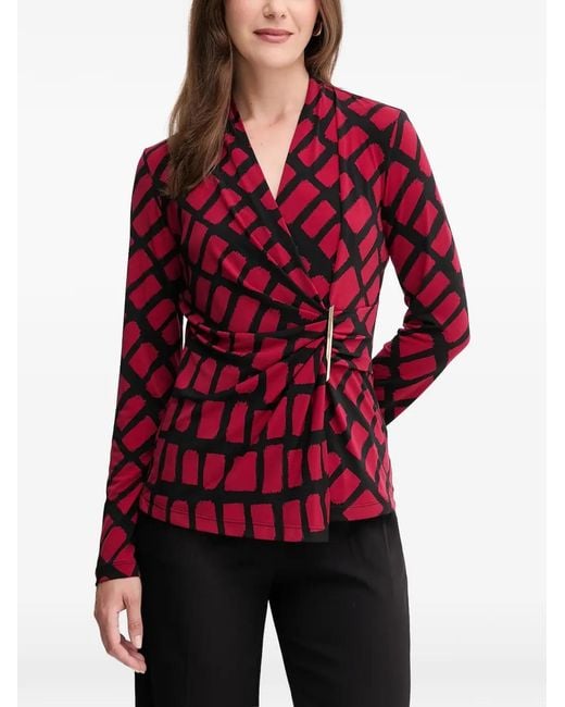 Joseph Ribkoff Red Geometric-Pattern Blouse