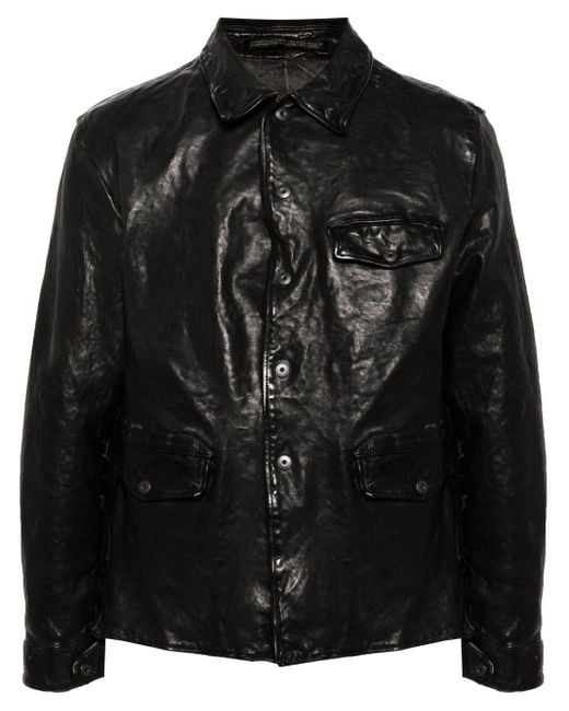 Yohji Yamamoto Black Classic-collar Leather Jacket for men