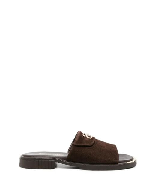 SERGIO MORETTI FIRENZE Brown Logo-Plaque Suede Sandals