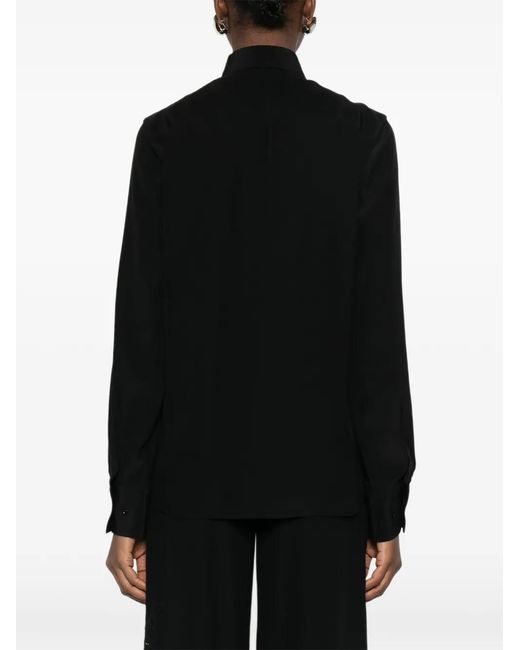 Ermanno Scervino Black Floral-Embroidered Silk Shirt