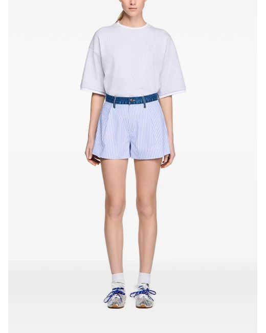 Sandro Blue Striped Shorts With Denim Details