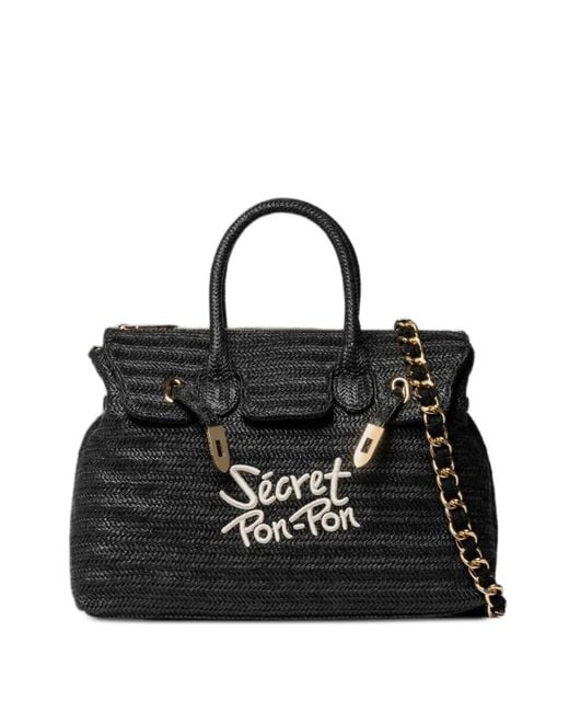 Secret Pon-pon Black Medium Victoria Logo-Embroidered Shoulder Bag