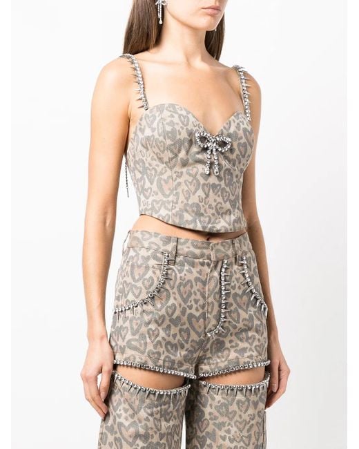Area Gray Heart Leopard-Print Bustier Top