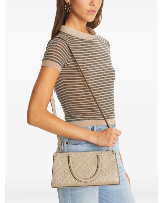 Tory Burch Natural Small T Monogram Tote Bag