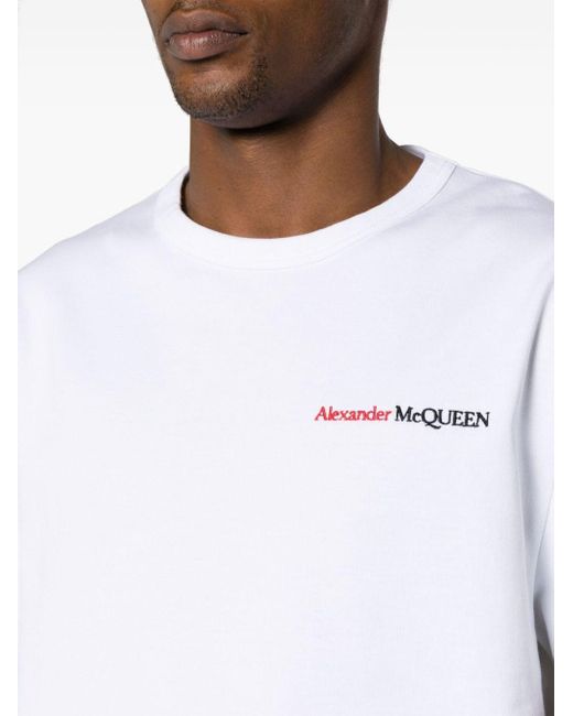 T-shirt con ricamo di Alexander McQueen in White da Uomo