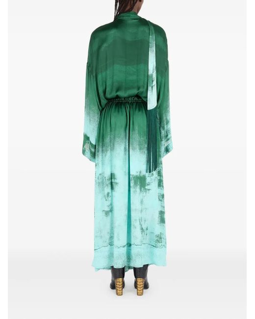 Roberto Cavalli Green Silk Button-Up Dress