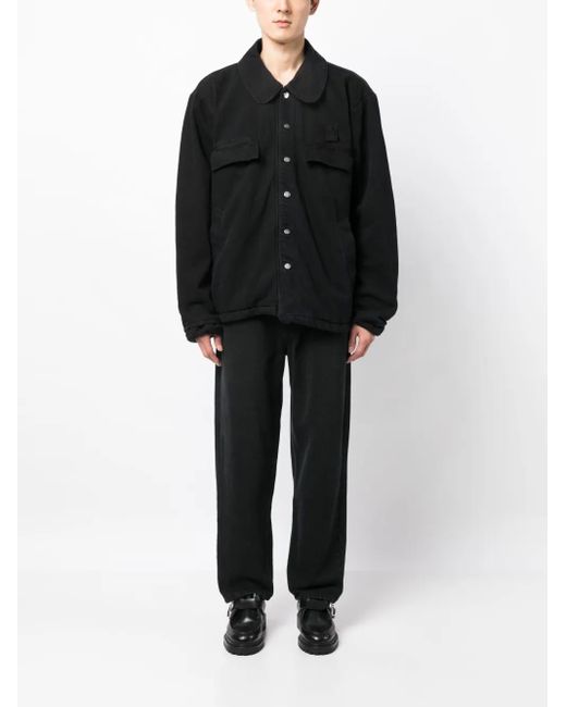 FOO AND FOO Black Logo-Patch Cotton Wide-Leg Jeans for men