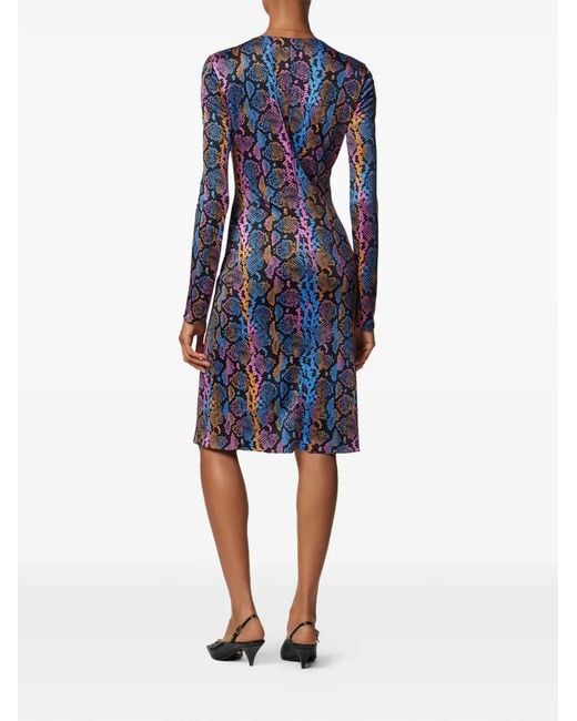 Versace Blue Python-Print Midi Dress