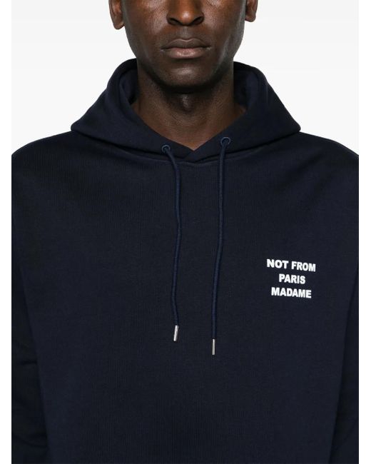 Drole de Monsieur Blue Slogan-Print Cotton Hoodie for men