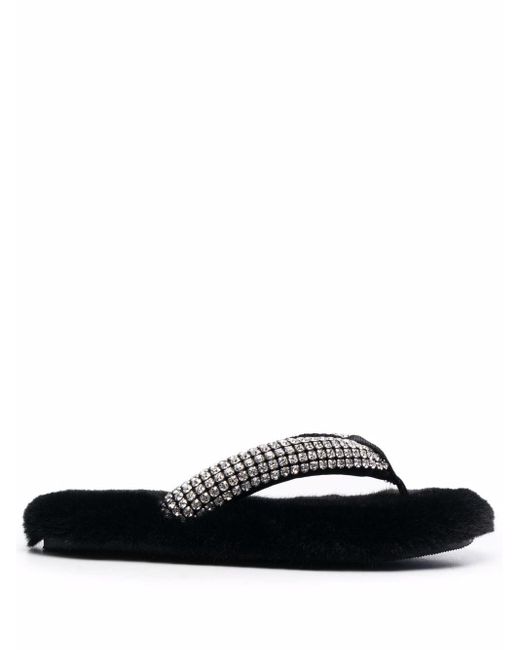 Alexander Wang Black Crystal-embellished Faux Fur Slipps