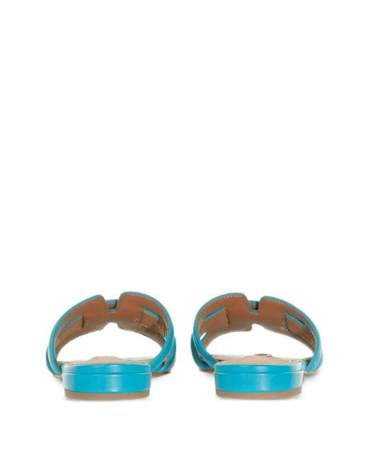 Bibi Lou Blue Leather Flat Sandals