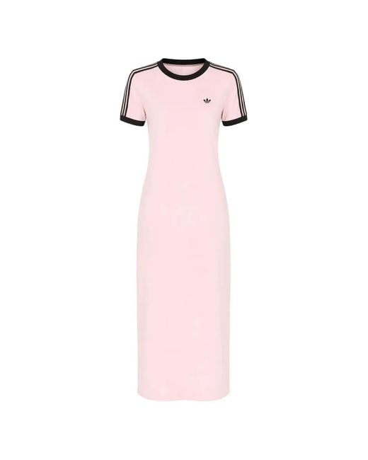 Adidas Pink Three-Stripe Midi Dress