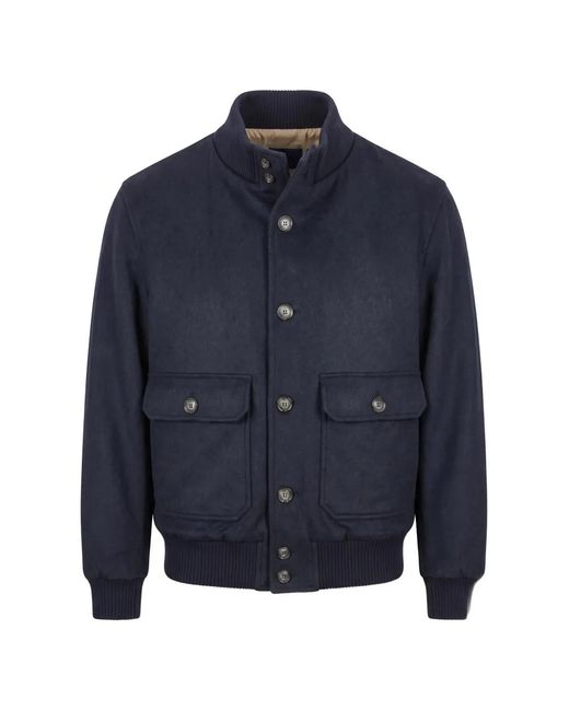 Barba Napoli Blue Cashmere Button-Up Jacket for men