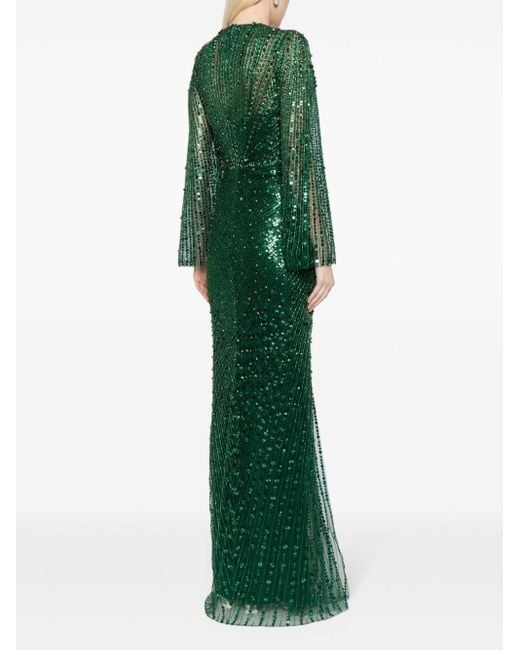 Jenny Packham Green Anja Sequined Long-sleeve Gown