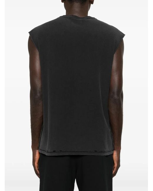 Purple Brand Black Sequin-Embellished Textured Tank Top for men