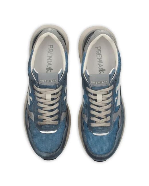 Premiata Blue Mick Panelled Sneakers for men