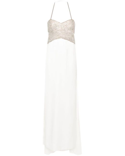 Genny White Crystal-embellished Cut-out Dress