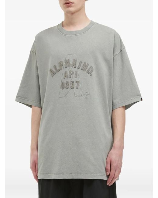 Alpha Industries Gray Embroidered-Logo Cotton T-Shirt for men