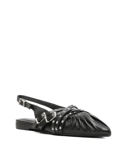 Ash White Studded Ruched Flat Pumps