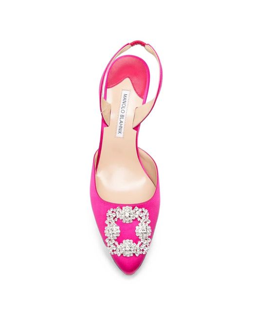Manolo Blahnik Pink Hangisli Crystal-Buckle Pumps