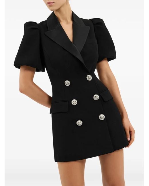 Rebecca Vallance Black Zendaya Crystal-Embellished Puff-Sleeve Mini Dress
