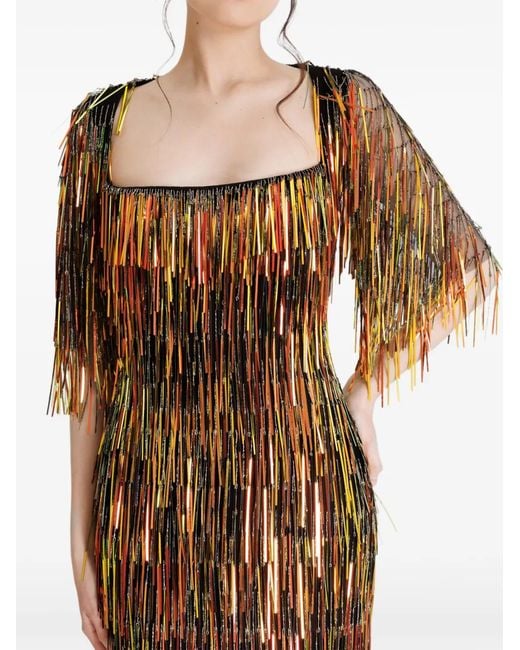 Gemy Maalouf Natural Square-Neck Fringed Maxi Dress