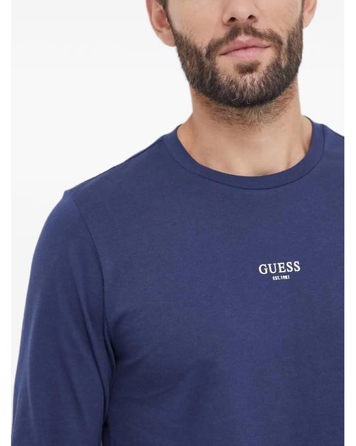 Guess Blue Logo-Print Long-Sleeve Pajamas for men