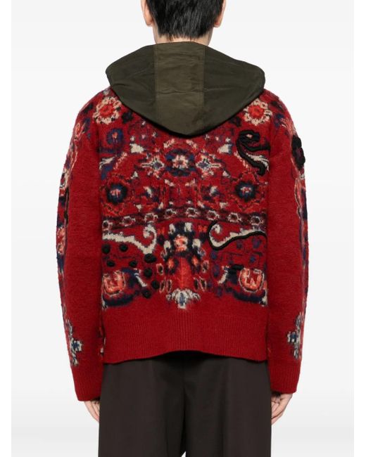 Sacai Red Floral-Jacquard Bomber Jacket for men