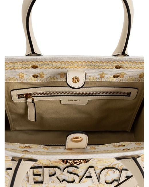 Versace Natural Small La Medusa Printed Canvas Tote Bag