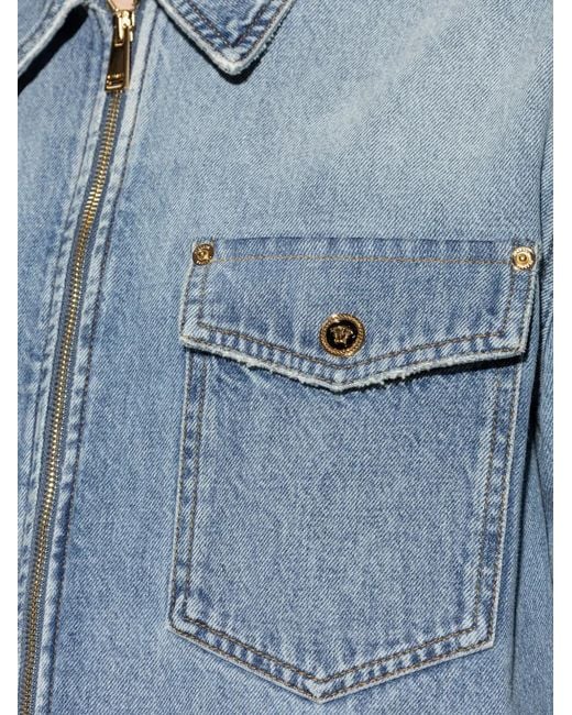 Versace Blue Zipped Chest-Pockets Shirt for men