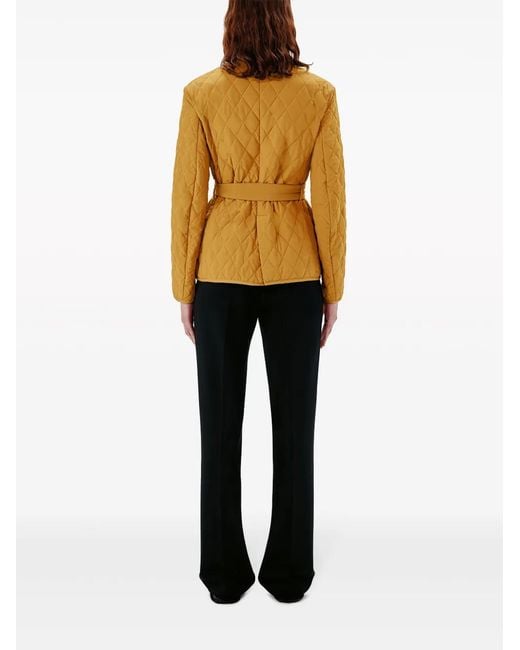 Another Tomorrow Yellow Diamond-Quilted Belted Puffer Jacket