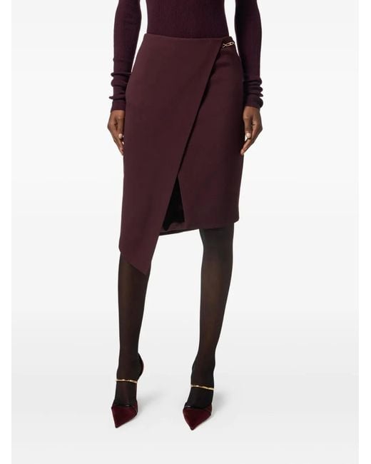 Elisabetta Franchi Purple Asymmetrical Bordeaux Skirt With Wrap-Style Front