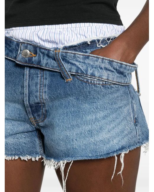 Alexander Wang Blue Boxer-Waistband Denim Shorts