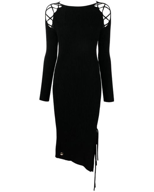 Philipp Plein Black Lace-Detail Ribbed-Knit Dress