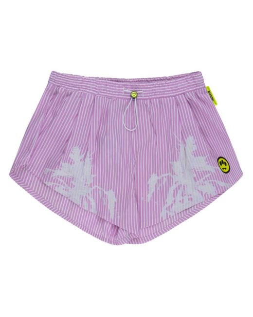 Barrow Purple Striped Logo-print Mini Shorts