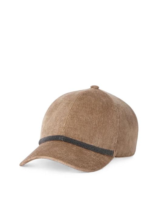 Brunello Cucinelli Brown Fluid Corduroy Baseball Cap With Shiny Band